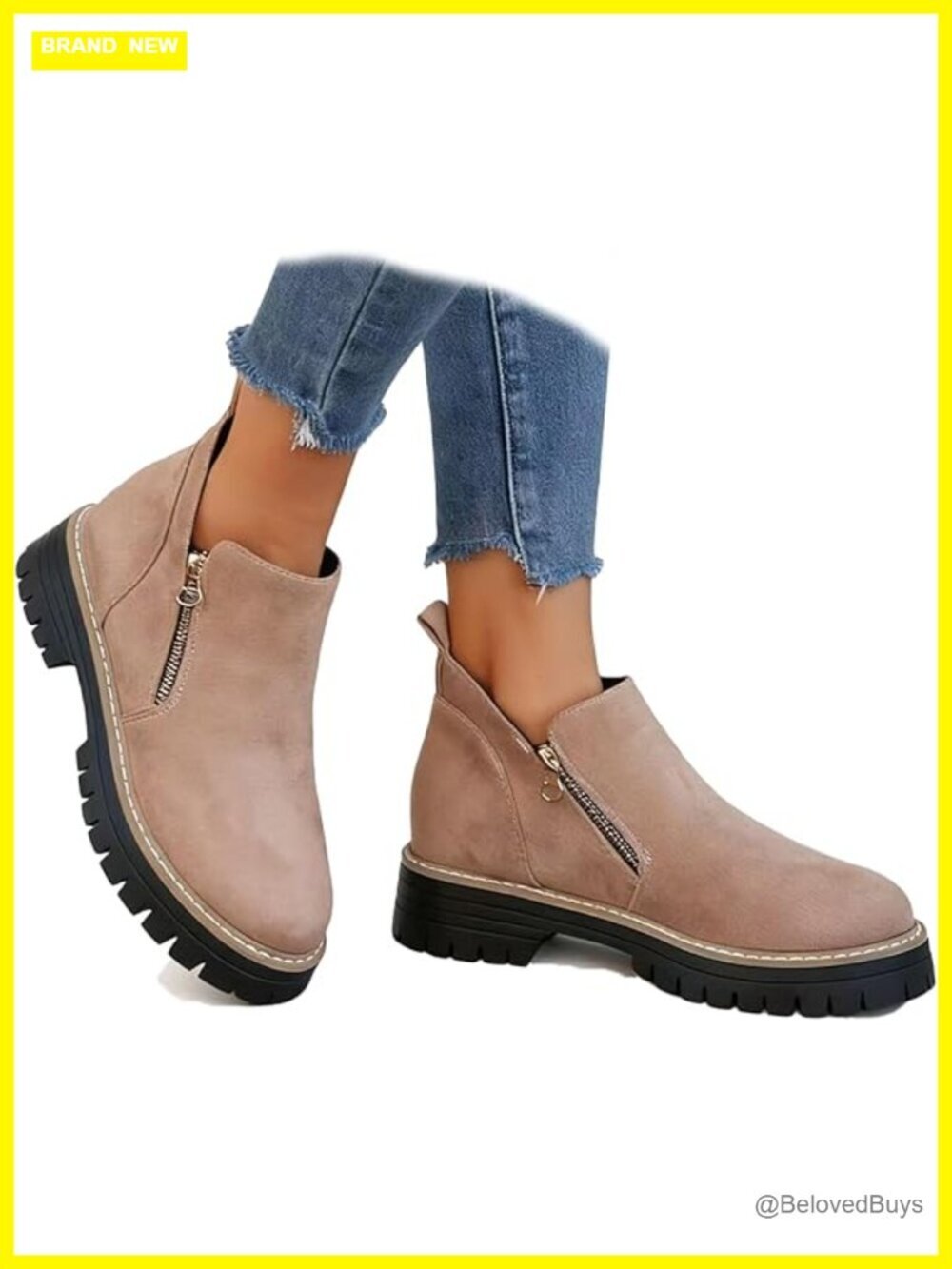 Vintage Low Heel Ankle Boots Pointed Toe Side Zipper Chunky Heels Platform Faux